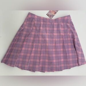 My Violet Pink and Purple Claire Pleated Skirt - Pastel Plaid - L